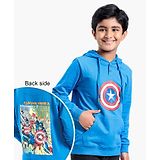 Pine Kids Full Sleeves Captain America Collection Biowashed Hooded Sweatshirt - Blue