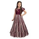 Betty By Tiny Kingdom Sleeveless Floral Embroidered One Frilled Shoulder Pleated Party Gown - Purple