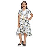 Peppermint Half Sleeves Polka Dots Printed High Low Midi Dress - White