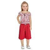 Peppermint Half Cold Shoulder Sleeves Balanced Striped Top With Box Pleated Culottes - Red