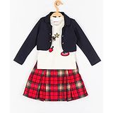 Peppermint Full Sleeves Patch Detail Top With Attached Jacket And Checkered Skirt - White Red