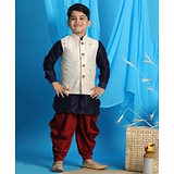 Vastramay Full Sleeves Solid Kurta And Dhoti With Floral Embroidered Jacket  - Blue Beige Maroon