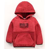 Little Kangaroos Full Sleeves Hooded Sweatshirt Text Print - Red