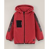 Little Kangaroos Full Sleeves Hooded Sherfa Sweatshirt Text Print - Red