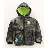 Little Kangaroos Hooded Neck Full Sleeves Padded Jacket Camouflage Print - Green & Black