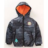 Little Kangaroos Hooded Neck Full Sleeves Padded Jacket Camouflage Print - Orange & Black