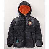 Little Kangaroos Hooded Neck Full Sleeves Puffed Jacket Camouflage Print - Black and Red