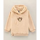 Little Kangaroos Full Sleeves Money Embroidery Hooded Sweatshirt - Beige