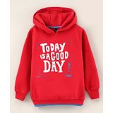 Little Kangaroos Full Sleeves Hooded Sweatshirt Text Print - Red