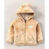 Little Kangaroos Full Sleeves Fur Jacket Puppy Patch - Beige