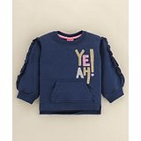 Little Kangaroos Full Sleeves Fleece Text Printed Sweatshirt - Navy Blue