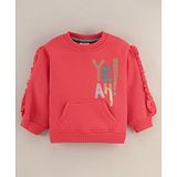 Little Kangaroos Full Sleeves Fleece Text Printed Sweatshirt - Red