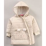 Little Kangaroos Full Sleeves Solid Winter Wear    Padded Hooded Jacket - Beige