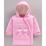 Little Kangaroos Full Sleeves Solid Winter Wear    Padded Hooded Jacket - Pink