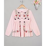 Budding Bees Full Sleeves Floral Embroidered Top - Pink