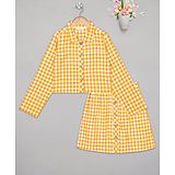 Budding Bees Full Sleeves Checkered Top With Skirt - Yellow