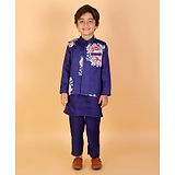 Lil Drama Full Sleeves Solid Kurta And Floral Printed Jacket With Pyjama - Blue