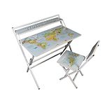 Wishing Clouds World Map Pattern Printed Foldable Study Table and Chair Set - Multicolour