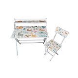 Wishing Clouds Animal Pattern Printed Foldable Study Table and Chair Set - Multicolour