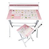 Wishing Clouds Alphabet Pattern Printed Foldable Study Table and Chair Set - Multicolour