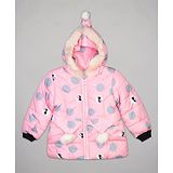 The Sandbox Clothing Co Full Sleeves Cat And Polka Print Hooded Winter Jacket - Pink