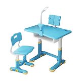 SYGA Kids Height Adjustable Study Desk and Chair Set With Eye Protection Lamp Bookshelf - Blue