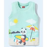 Babyhug Cotton Half Sleeves T-Shirt Panda Print - Mint Green