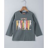 Beebay 100% Cotton Full Sleeves Little Explorer Graphic Printed Tee - Olive Blue