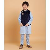 Piccolo Full Sleeves Solid Kurta With Pyjama And Butterfly Embellished Jacket - Light Blue