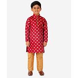 P-MARK Full Sleeves All Over Paisley Motif Self Design Detailed Kurta With Pyjama - Maroon