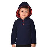 Nino Bambino Recycled Polar Fleece Full Sleeves Unisex Solid Hoodie Sweatshirt - Navy Blue