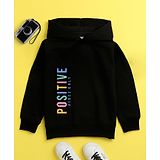 NUSYL Cotton Fleece Unisex Full Sleeves Positive Vibes Only Print Hooded Sweatshirt - Black