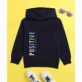 NUSYL Cotton Fleece Unisex Full Sleeves Positive Vibes Only Print Hooded Sweatshirt - Navy Blue