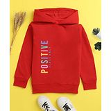 NUSYL Cotton Fleece Unisex Full Sleeves Positive Vibes Only Print Hooded Sweatshirt - Red