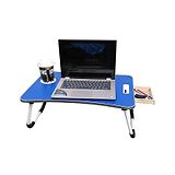 Muren Foldable Space Saving Study Multipurpose Table with Tablet Mobile Slot & Cup Holder With Drawer  Storage - Blue