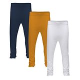 3PIN Pack Of 3 Full Length Solid Leggings - Navy Blue Mustard Yellow & White