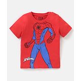 Babyhug Cotton Knit Half Sleeves T-Shirt Spiderman Print- Red