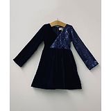 My Pink Closet Full Sleeves Sequin Embellished Overlap Bodice Velvet Dress - Blue