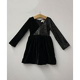 My Pink Closet Full Sleeves Sequin Embellished Overlap Bodice Velvet Dress - Black