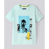 Pine Kids Cotton Full Sleeves Bio Wash T-Shirt Palm Trees Print - Blue