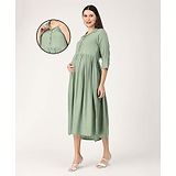 The Mom Store Three Fourth Sleeves Solid Maternity And Nursing Dress - Olive Green