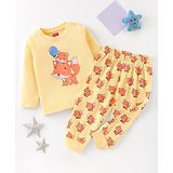 Babyhug Cotton Knit Full Sleeves Night Suit Fox Print - Orange