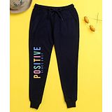 NUSYL Positive Vibes Only Text Printed Track Pants - Navy Blue