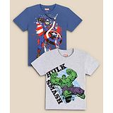 Kidsville Pack Of 2 Half Sleeves Marvel Captain America & Hulk Featured Tees - Blue & Grey