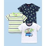 Babyhug Cotton Knit Half Sleeves  Striped & Palm Tree Printed T-Shirts Pack of 3 - Blue & Grey