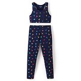 Primo Gino Cotton Elastane Sleeveless Top and Leggings Set Palm Tree Foil Print - Navy