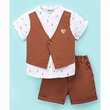 ToffyHouse Half Sleeves Shirt & Shorts Set Palm Tree Print- Brown