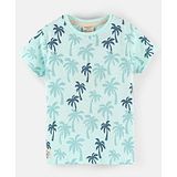 Ollypop Cotton Knit Half Sleeves Palm Tree Printed T-Shirt - Light Blu