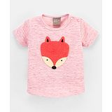 Little Kangaroos Half Sleeves Wolf Face Applique - Pink