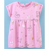 Little Kangaroos Short Sleeves Frock Bird & Ice Cream Print- Pink